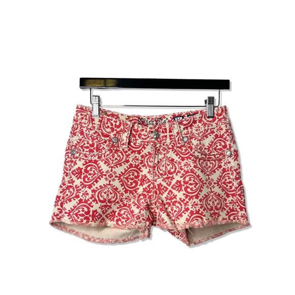 Miss Me Women's Cut Off Raw Hem Shorts Red & Tan Paisley, Size 26 - Picture 1 of 6